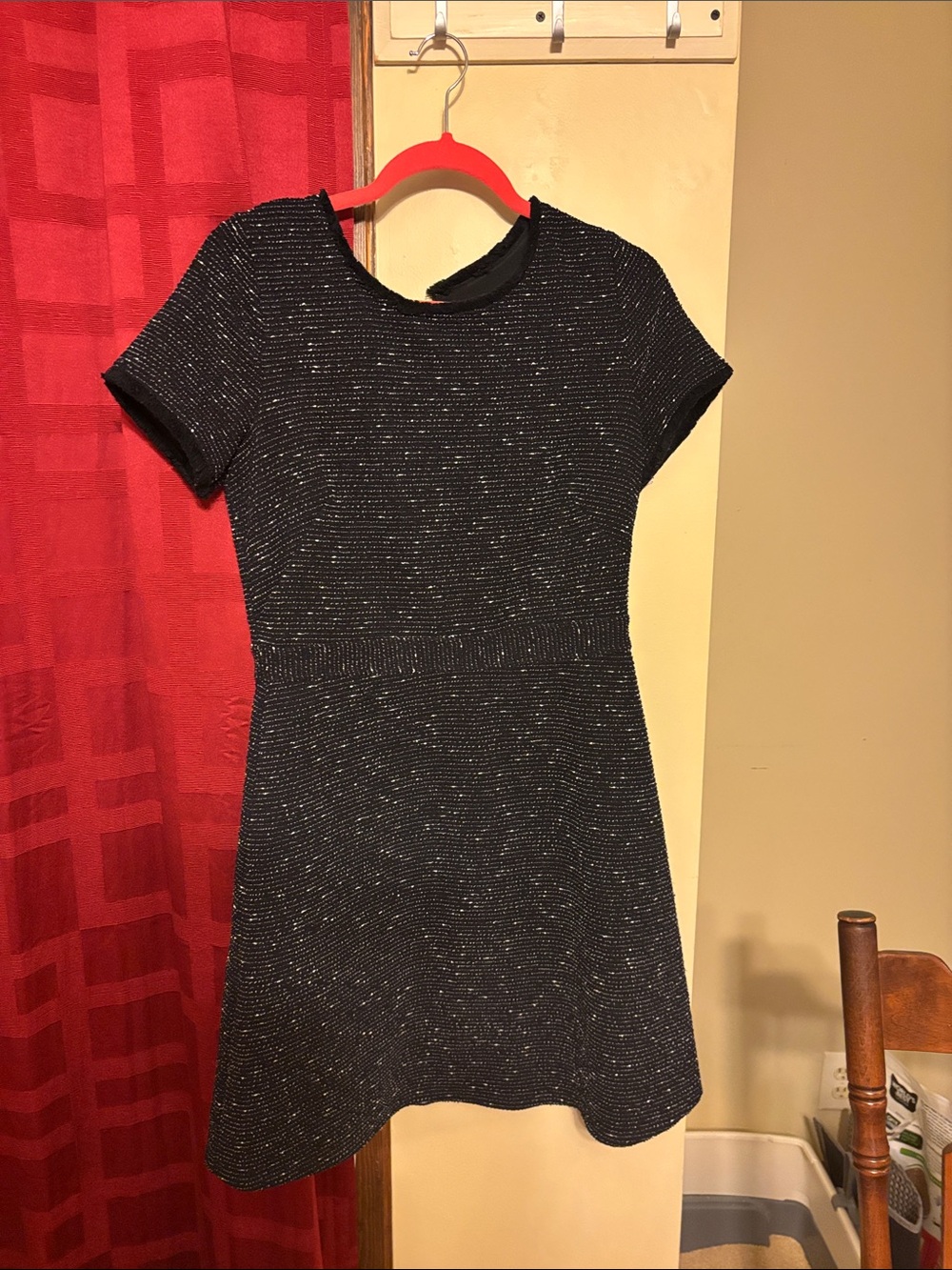 LOFT Black Metallic Knit Fit-and-Flare Dress
